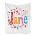 thumbnail image 1 of Jane Soft Flannel Fleece Throw Blanket, Cartoon Style Celebratory Design Rhombuses Flowers and Snowflakes Baby Name, Cozy Plush for Indoor and Outdoor Use, 50" x 60", Multicolor, by Ambesonne, 1 of 5
