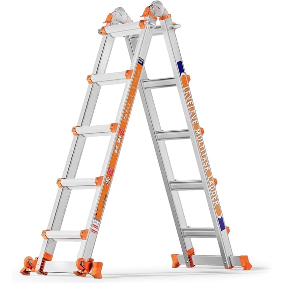 Jane Stone 17FT Extension Ladders with Multi Position,A Frame 5 Step Ladder with Stabilizer Bar & Wheels,330 lbs Security Load Folding Ladder for Stairs Home Indoor Outdoor Roof
