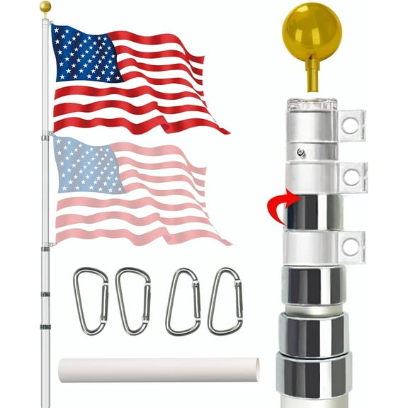 Jane Stone 20FT Telescopic Flag Pole Kit for Outdoor in Ground, Extra Thick Black Telescoping Flagpole with 3X5FT US Flag Golden Ball Finial for Residential or Commercial with Dual Flag Jane Stone,