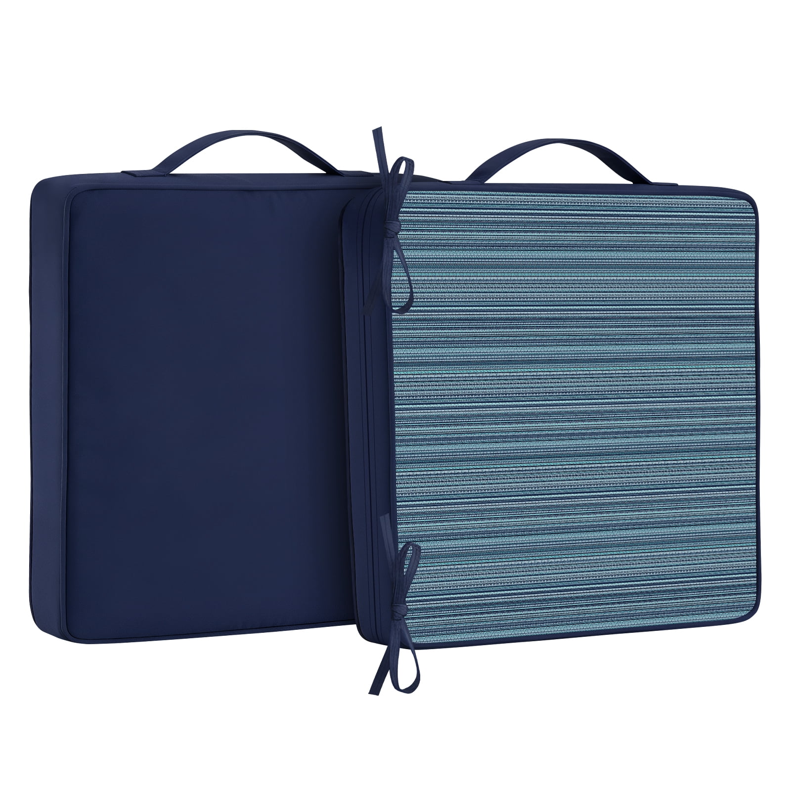 Jane Stone 2pcs Outdoor Seat Cushions with handle and Ties, 19" x 19" x 3" Water-resistant Outdoor Seat Pads Extra Thick Patio Chair Cushions for Patio Furniture - Navy Blue