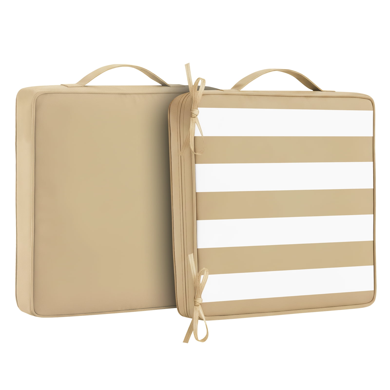 Jane Stone 2pcs Outdoor Seat Cushions with handle and Ties, 20" x 20" x 3" Water-resistant Outdoor Seat Pads Extra Thick Patio Chair Cushions for Patio Furniture - Beige