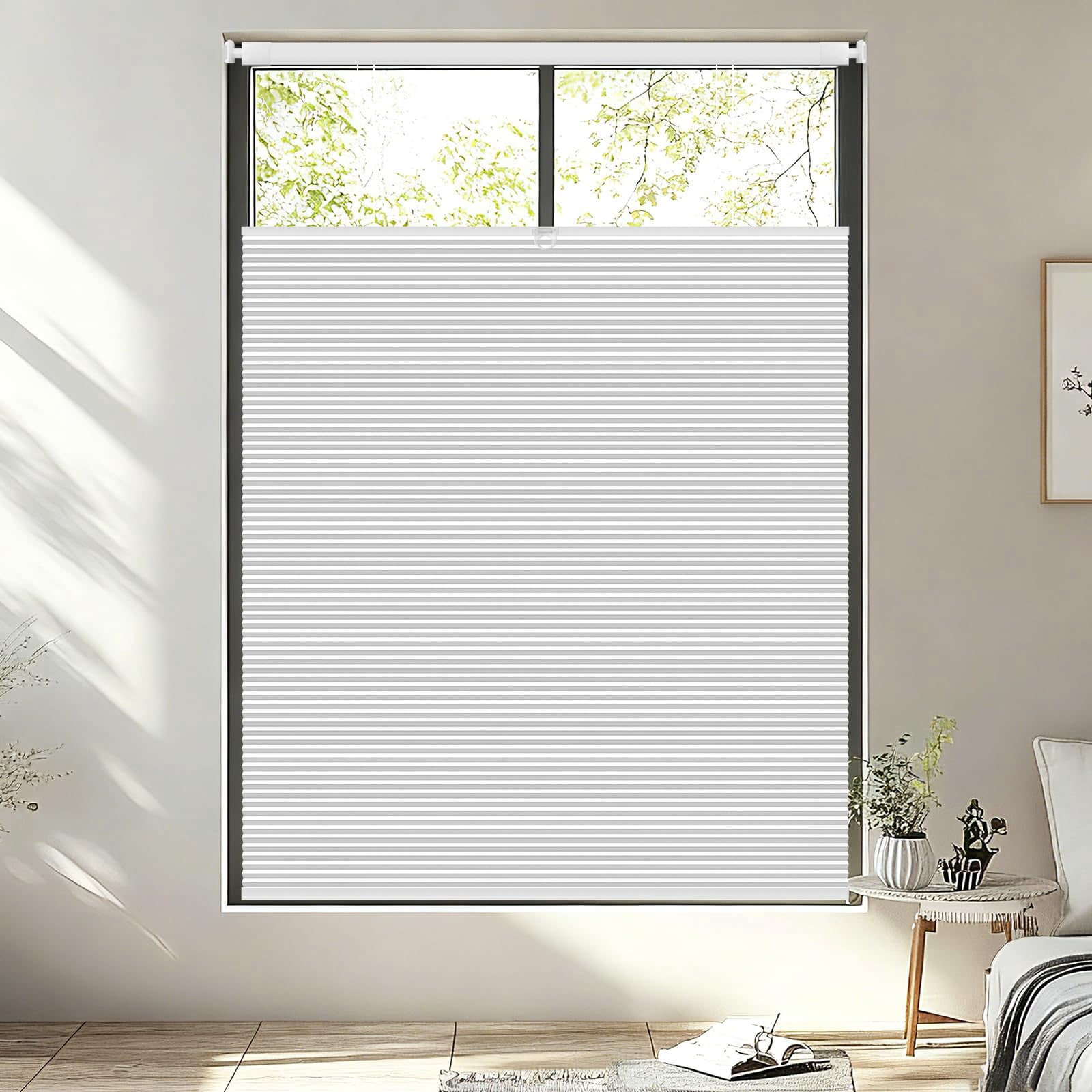 Jane Stone 35"W x 64"H No Drill Cellular Honeycomb Shade, Cordless Top Down Bottom Up TDBU Blackout Blinds, No Tools Required Window Shade for Indoor Home, White
