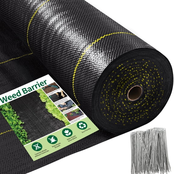 Jane Stone 4ftx100ft Weed Barrier Fabric 3.5oz Heavy Duty Landscape Fabric with Superior Permeability Weed Control with 30 Staples