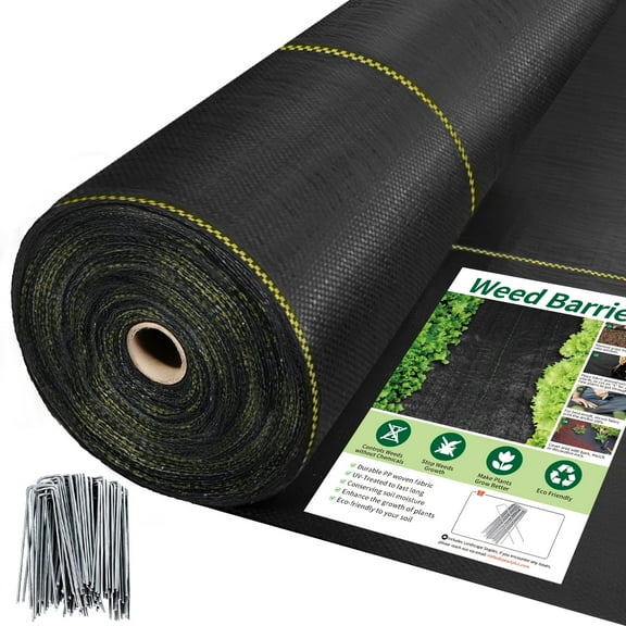 Jane Stone 5FT X 300FT Durable Weed Barrier Fabric, 3.2oz Heavy-Duty Landscaping Fabric, Permeable Ground Cover for Garden, Lawn, and Outdoor Projects, Easy to Install, with 90 Staples