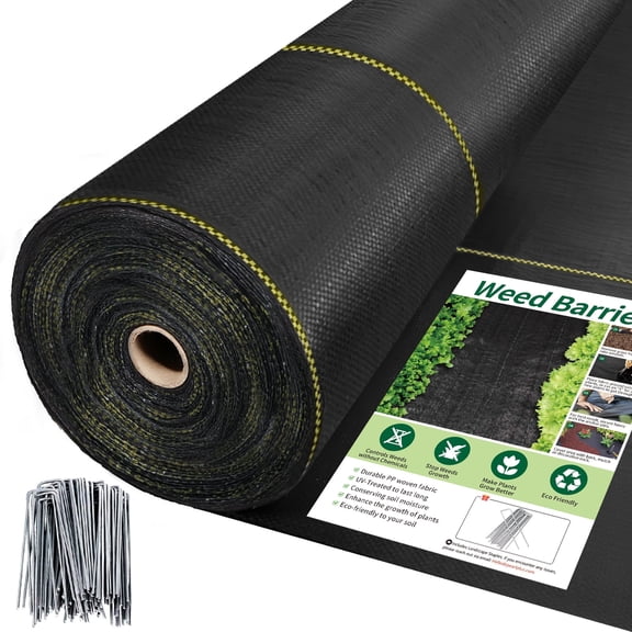 Jane Stone 6FT X 300FT Durable Weed Barrier Fabric, 3.2oz Heavy-Duty Landscaping Fabric, Permeable Ground Cover for Garden, Lawn, and Outdoor Projects, Easy to Install, with 90 Staples