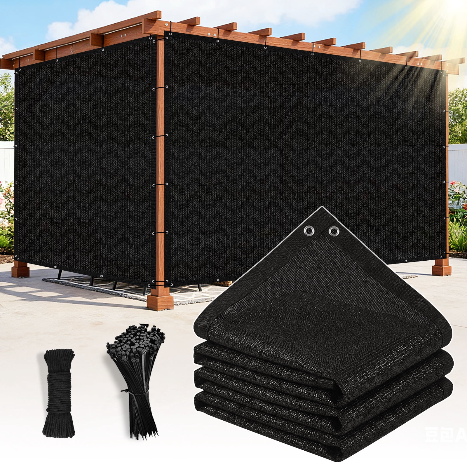 Jane Stone 90% Shade Fabric Sun Shade Cloth with Grommets,10'X14' Pergola Replacement Shade Cover Canopy for Garden Outdoor Patio,Black (We Make Custom Size)