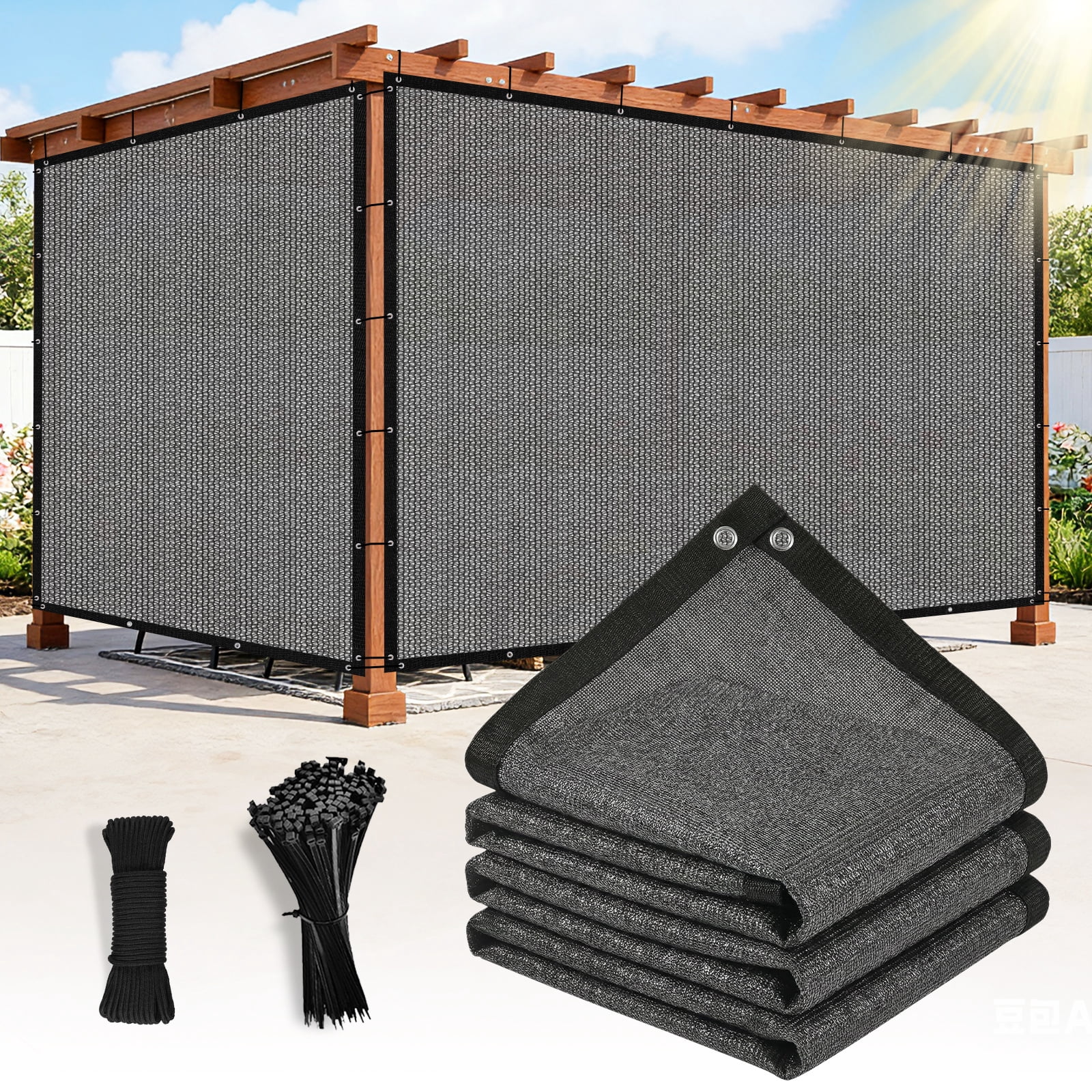 Jane Stone 90% Shade Fabric Sun Shade Cloth with Grommets,12'X16' Pergola Replacement Shade Cover Canopy for Garden Outdoor Patio,Dark Grey (We Make Custom Size)