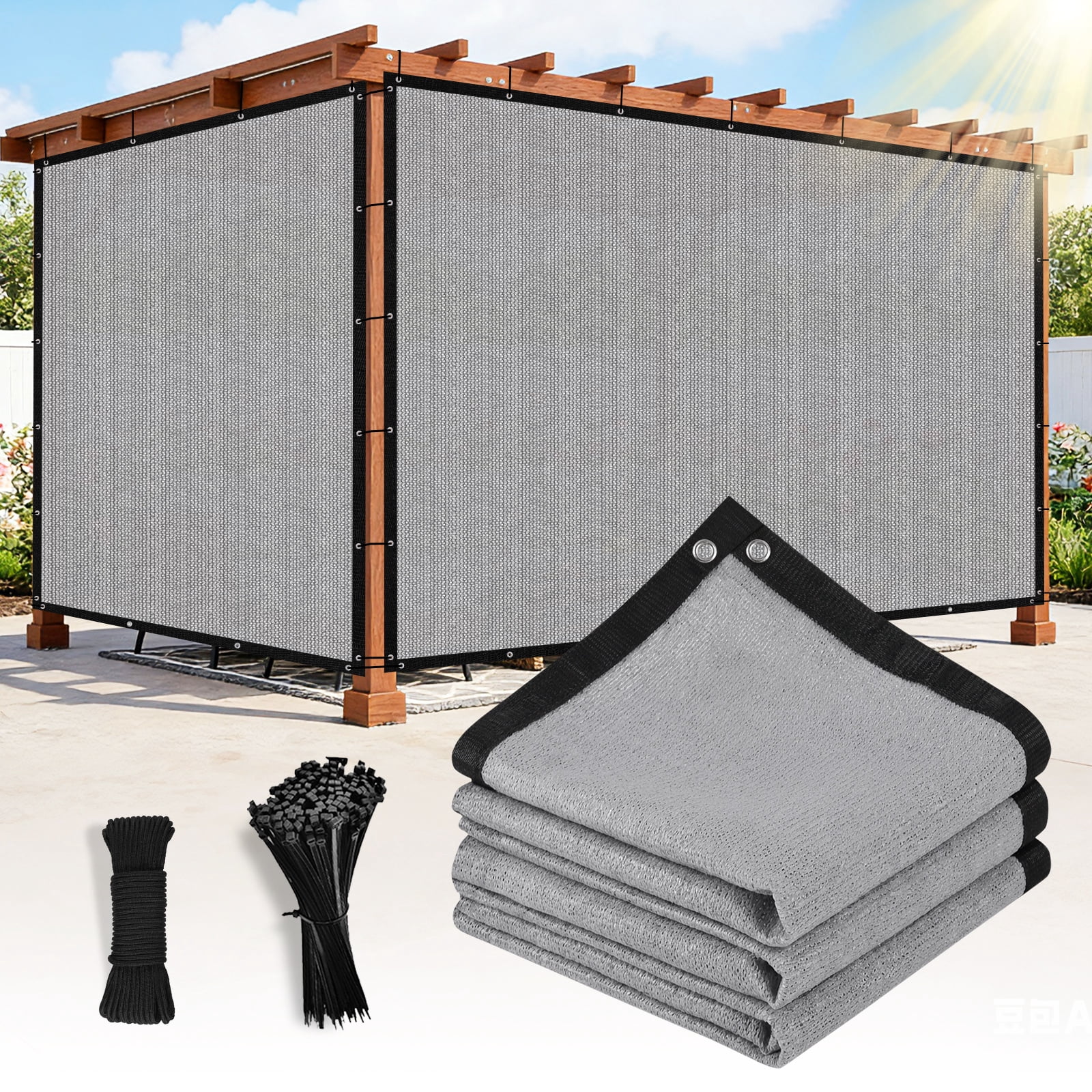Jane Stone 90% Shade Fabric Sun Shade Cloth with Grommets,12'X16' Pergola Replacement Shade Cover Canopy for Garden Outdoor Patio,Light Grey (We Make Custom Size)