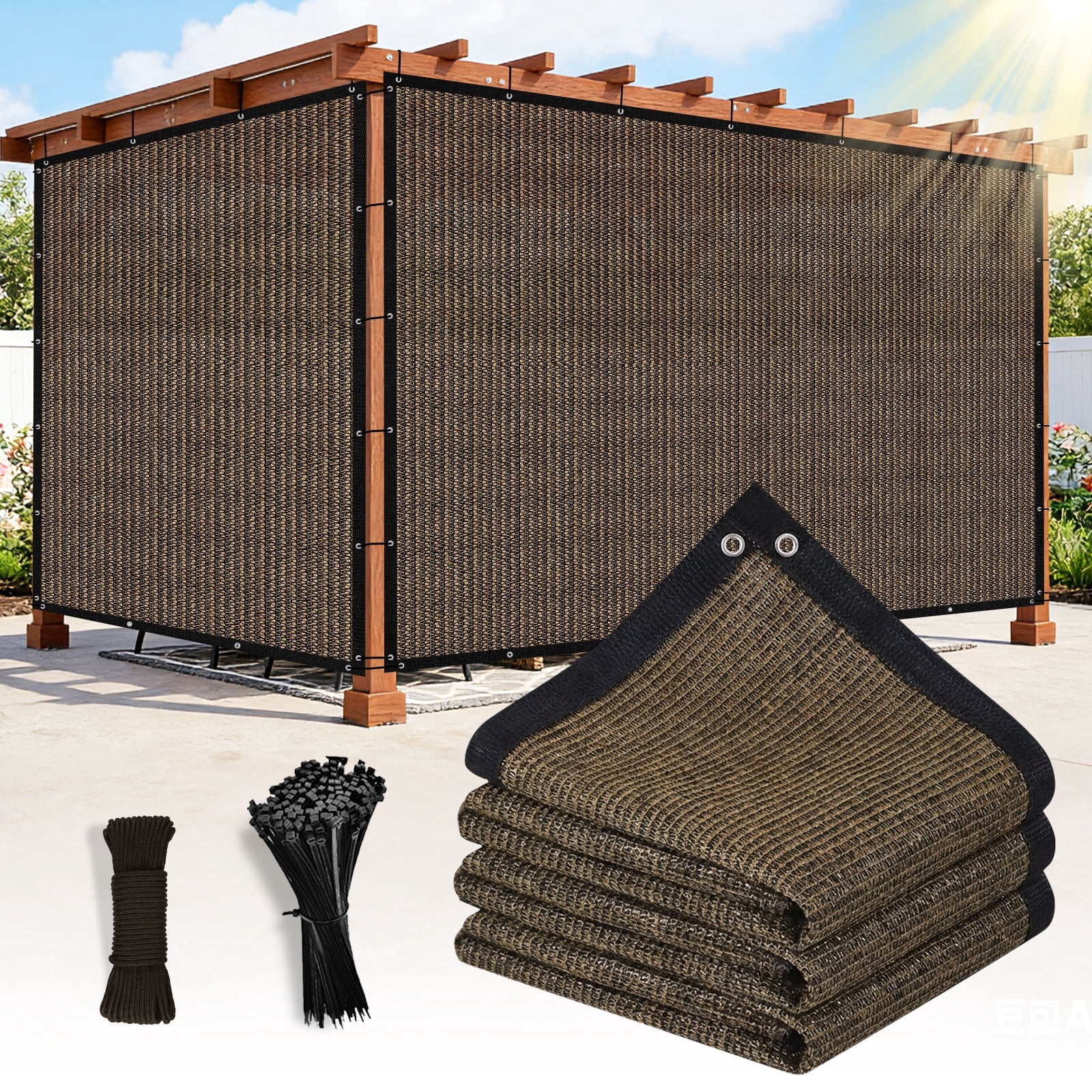 Jane Stone 90% Shade Fabric Sun Shade Cloth with Grommets, 6'X20' Pergola Replacement Shade Cover Canopy for Patio,Mocha (We Make Custom Size)