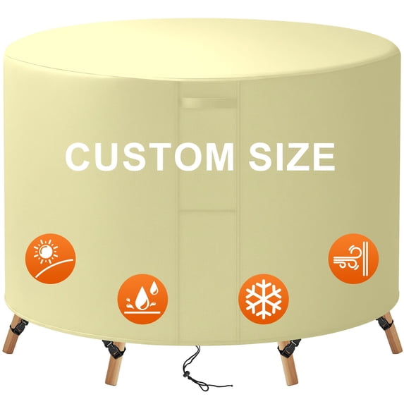 Jane Stone Custom Size 128"x28" Round Patio Furniture Cover,Heavy Duty 420D Oxford PU Coated Waterproof Outdoor Table & Chair Cover,UV Resistant,Breathable Air Vents,All-Season Protection,White
