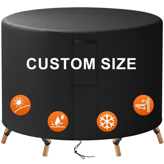 Jane Stone Custom Size 54"x28" Round Patio Furniture Cover,Heavy Duty 420D Oxford PU Coated Waterproof Outdoor Table & Chair Cover,UV Resistant,Breathable Air Vents,All-Season Protection,Black