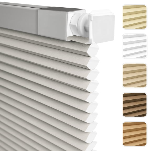 Jane Stone No Drill 34"x48" Light Filtering Cellular Shades, Cordless Free Stop Honeycomb Blinds, Thermal Insulated Noise Reducing Window Blinds, Gray