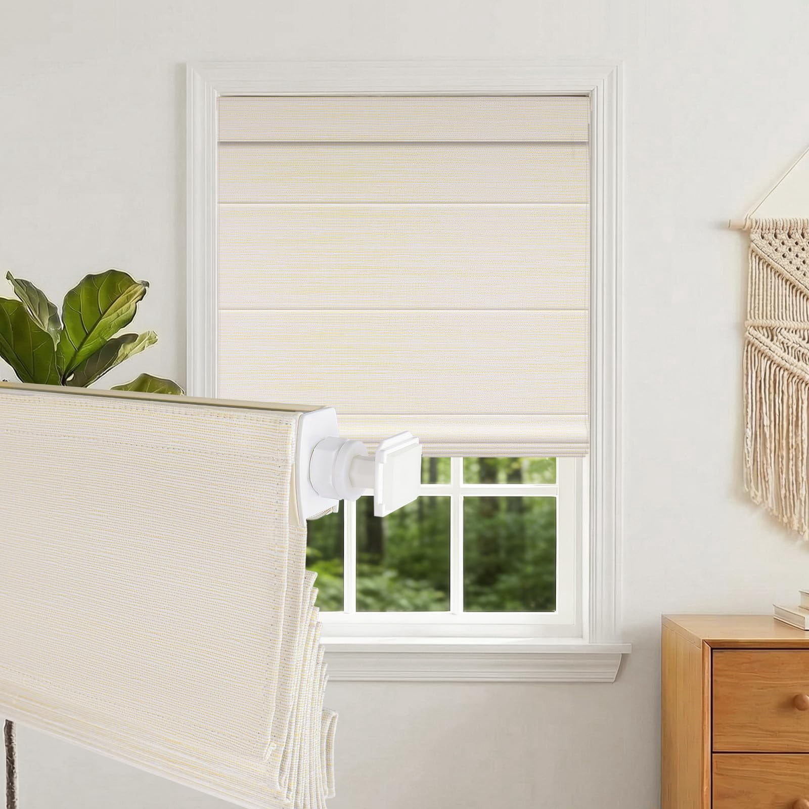 Jane Stone No Drill Cordless Roman Shades for Windows, 23" W x 64" H Blackout Window Shades with UV Protection, Privacy Roman Window Blinds for Bedroom Living Room, White (We Customized)