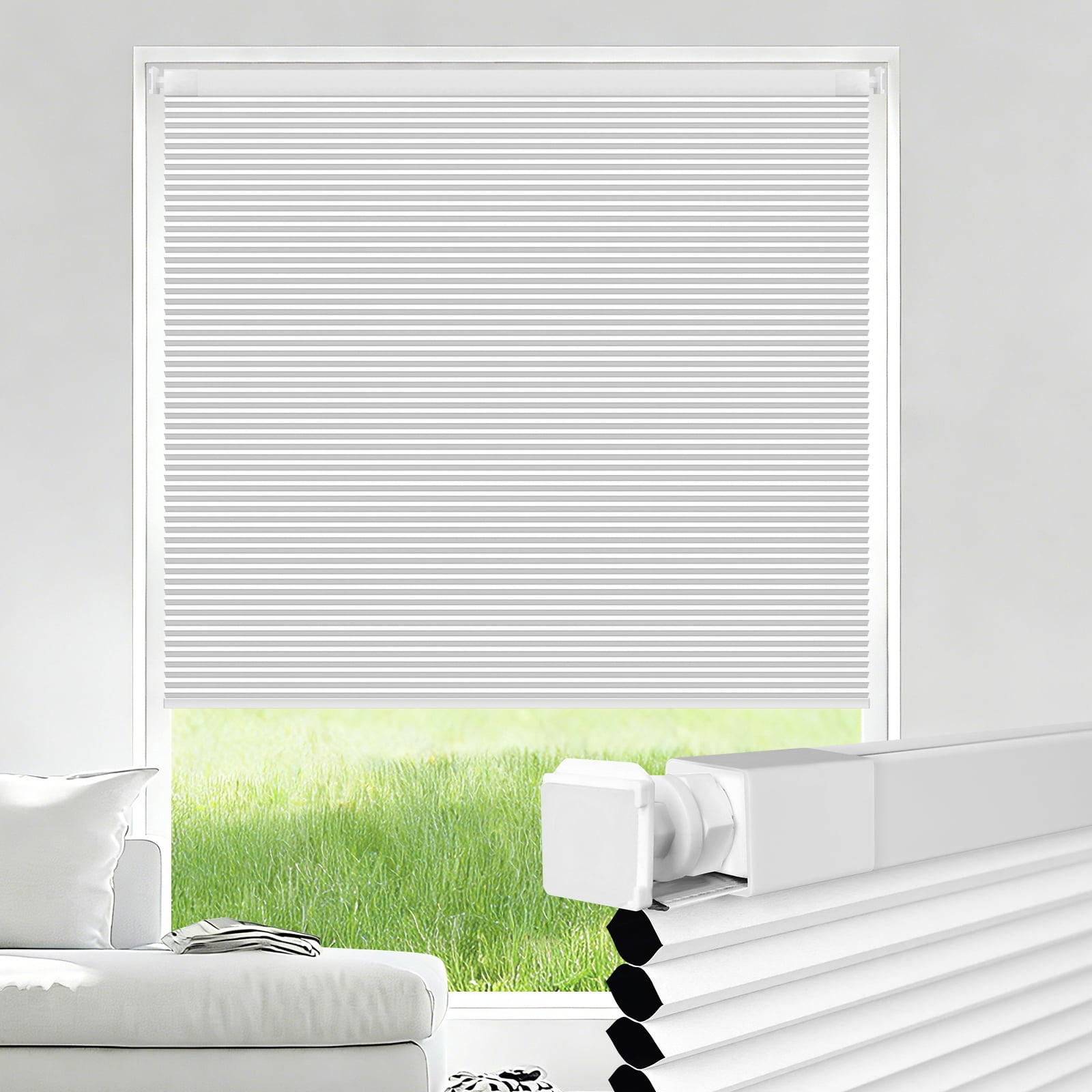 Jane Stone No Drill 22"x48" Blackout Cellular Shades, Cordless Free Stop Honeycomb Blinds, Thermal Insulating & Noise Reducing Window Blinds, White
