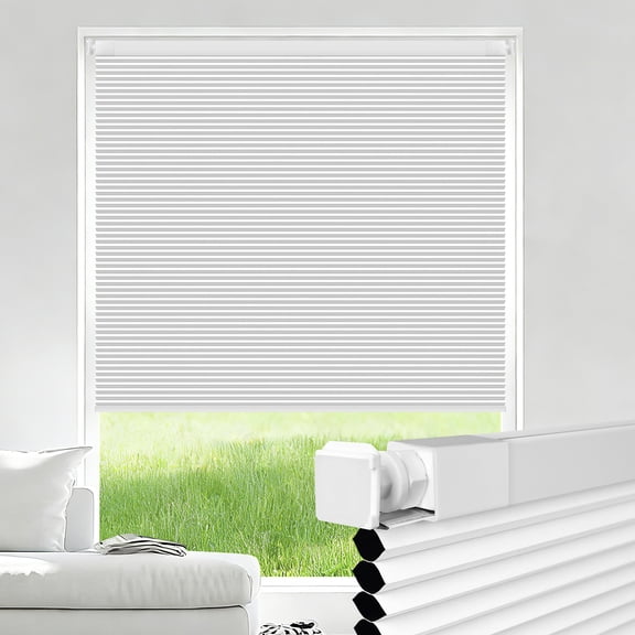 Jane Stone No Drill 34"x48" Blackout Cellular Shades, Cordless Free Stop Honeycomb Blinds, Thermal Insulating & Noise Reducing Window Blinds, White