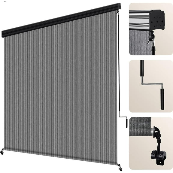 Jane Stone Outdoor Roller Shade 7'(W) x 6'(H), Exterior Cordless Sun Shades for Patio Roll up Outdoor Blinds with Valance, Gray