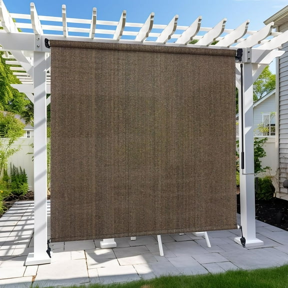 Jane Stone Outdoor Roller Shade 7'X6' Mocha Exterior Cordless Patio Roll Up Shades for Outside Pergola Porch, Outdoor Blinds for Patio
