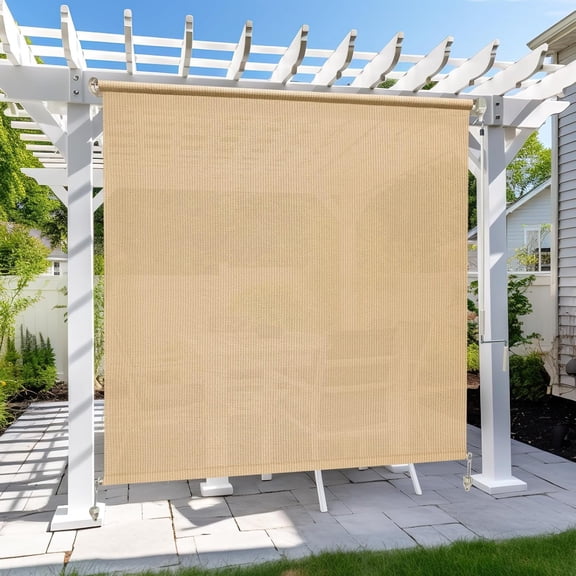 Jane Stone Outdoor Roller Shade 7'X6' Sesame Exterior Cordless Patio Roll up Shades for Outside Pergola Porch, Outdoor Blinds for Patio