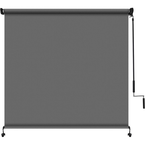 Jane Stone Outdoor Roller Shade 8' W x 8' H, Cordless Patio Shades Roll Up Outdoor Blinds with Upgraded Fabric, 95% UV Protection for Porch, Gazebo, Pergola, Dark Grey
