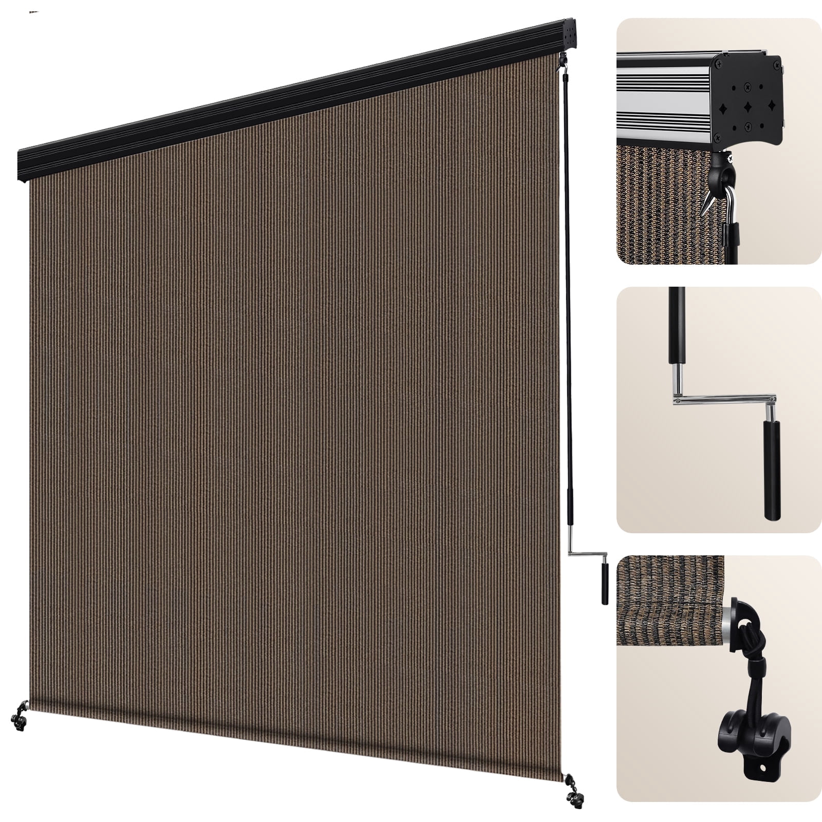 Jane Stone Outdoor Roller Shade 8'(W) x 8'(H), Exterior Cordless Sun Shades for Patio Roll up Outdoor Blinds with Valance, Mocha