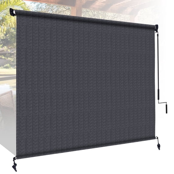 Jane Stone Outdoor Roller Shades 9'W x 8'H Cordless Roll up Blinds with Valance, Exterior Shade Cloth Roll for Patio Porch Pergola,Blue Gray