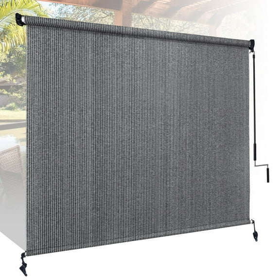 Jane Stone Outdoor Roller Shades 6'W x6'H Cordless Roll Up Blinds with Valance, Exterior Shade Cloth Roll for Patio Porch Pergola,Gray