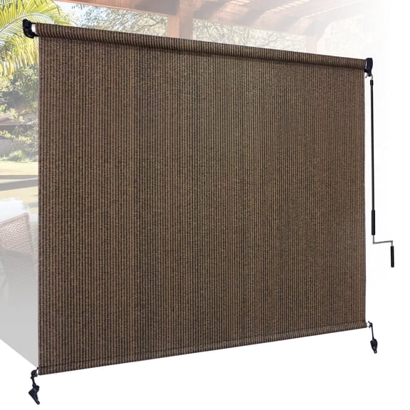 Jane Stone Outdoor Roller Shades 8'W x6'H Cordless Roll Up Blinds with Valance, Exterior Shade Cloth Roll for Patio Porch Pergola,Mocha