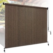 Jane Stone Outdoor Roller Shades 8'W x8'H Cordless Roll Up Blinds with Valance, Exterior Shade Cloth Roll for Patio Porch Pergola,Mocha