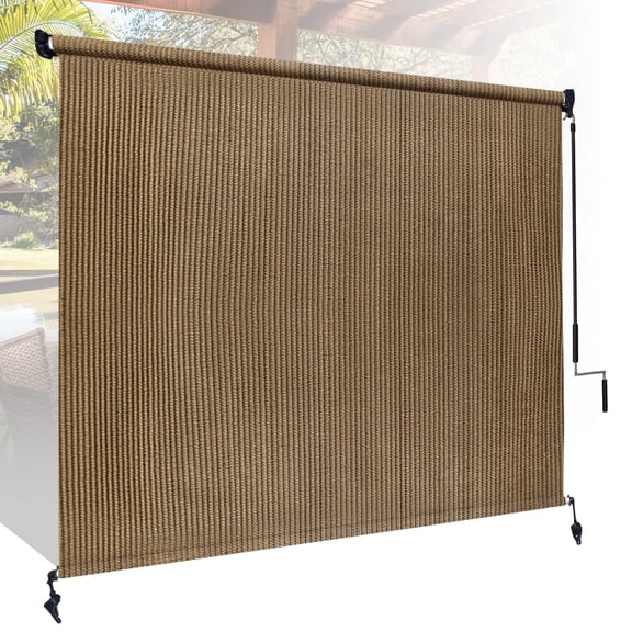 Jane Stone Outdoor Roller Shades 8'W x8'H Cordless Roll Up Blinds with Valance, Exterior Shade Cloth Roll for Patio Porch Pergola,Walnut