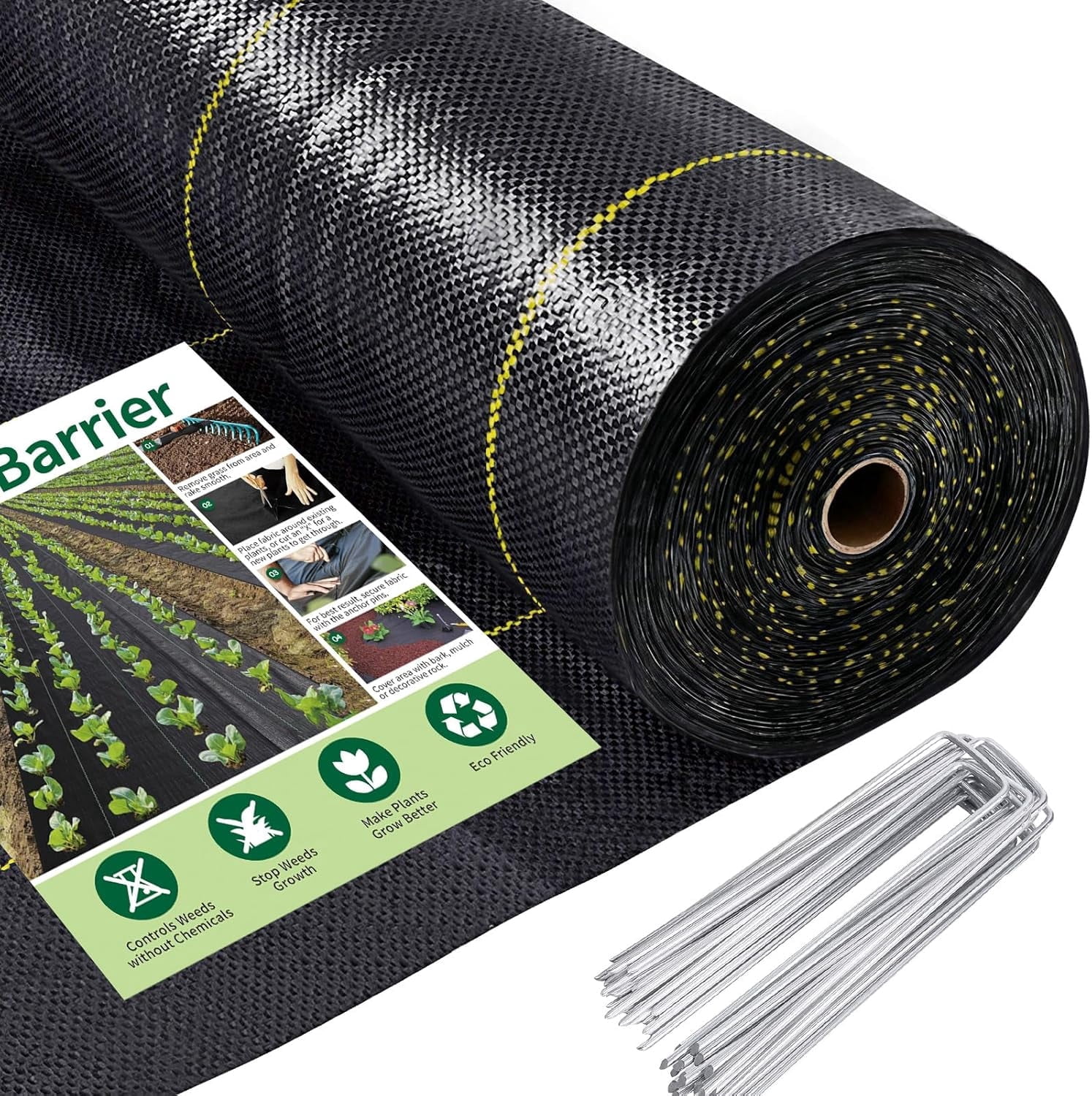Jane Stone Premium 3FT x 100FT Weed Barrier Landscape Fabric, 3.5oz Heavy Duty Garden Woven Ground Cloth with Superior Permeability Includes 30 Staples