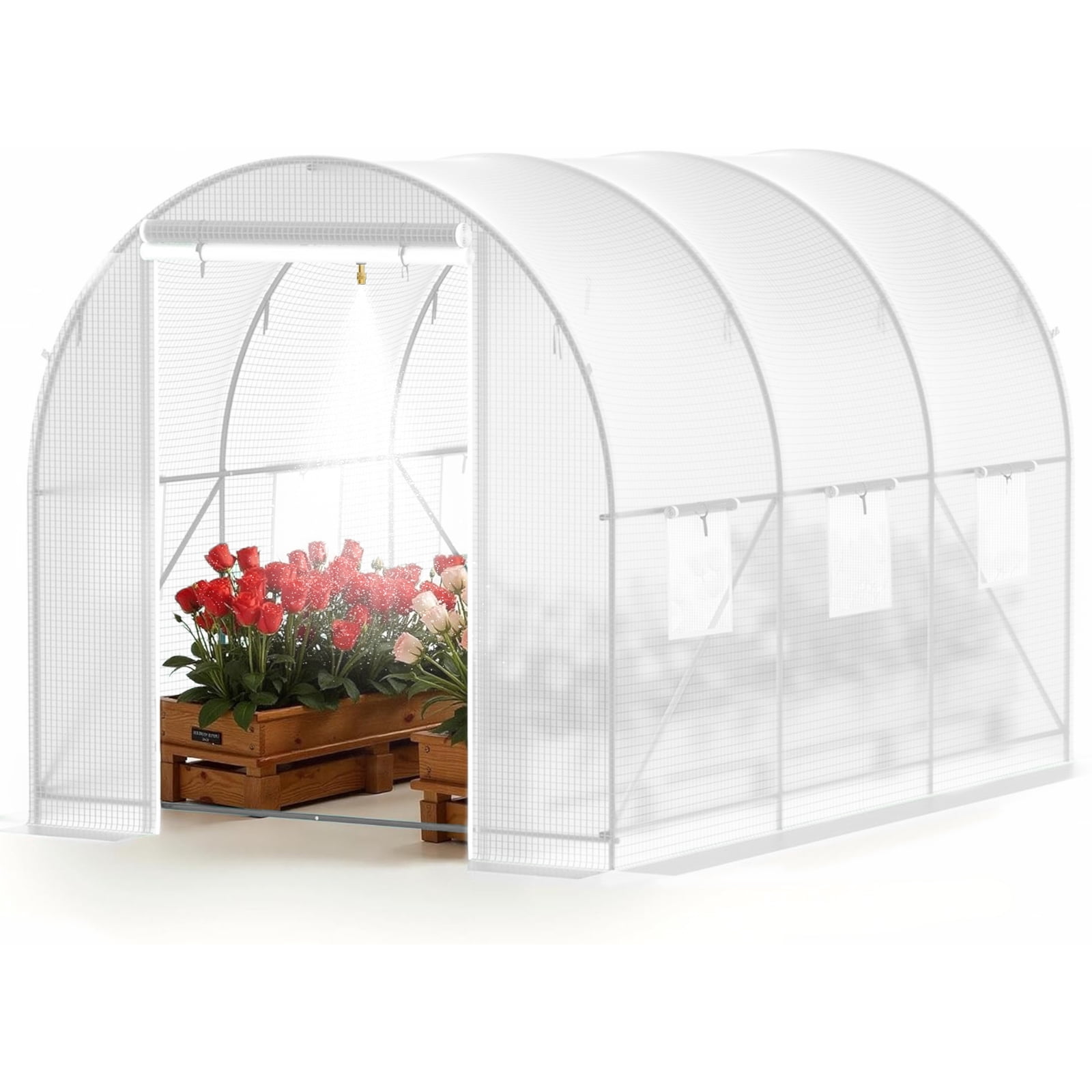 Jane Stone Premium Greenhouse for Outdoors, 10'x 7'x 7' Walk-in Tunnel Greenhouse with Watering System Heavy Duty Portable Green House Protect Gardening Plants 1 Zipper Mesh Door,White