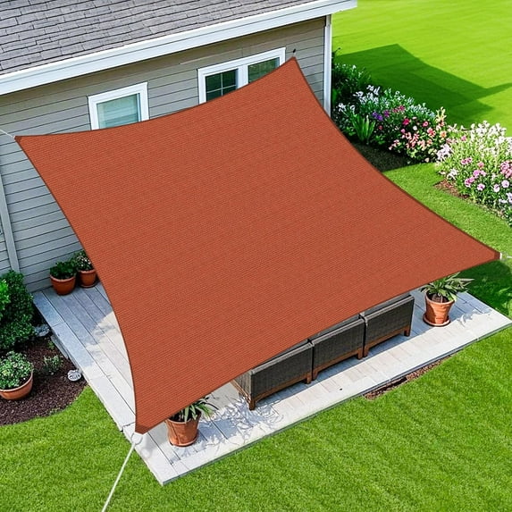 Jane Stone 7'X13' Rectangular 185 GSM HDPE Curved Edge Sun Sail,95% UV Block Breathable Canopy for Patio Garden Backyard,Rust Red