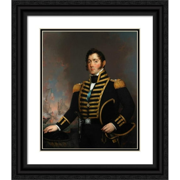 Jane Stuart 20x24 Black Ornate Framed Double Matted Museum Art Print Titled: Oliver Hazard Perry (About 1857)