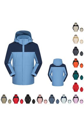 3-in-1 Waterproof Ski Jacket for Unisex, Detachable Hood Fleece Lined, Windproof Color Block Outdoor Outerwear, 1 Piece, M-5XL, Plus Size Friendly