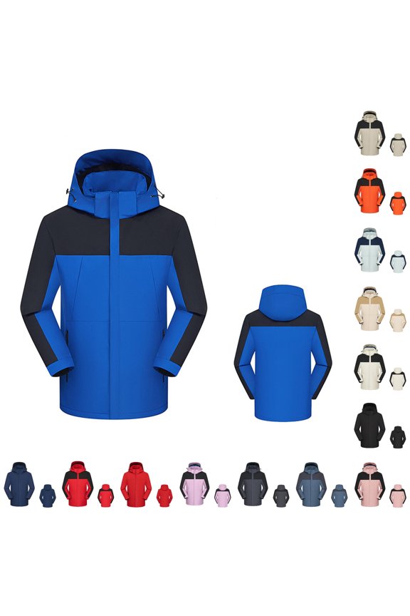 3-in-1 Waterproof Ski Jacket for Unisex, Detachable Hood Fleece Lined, Windproof Color Block Outdoor Outerwear, 1 Piece, M-5XL, Plus Size Friendly