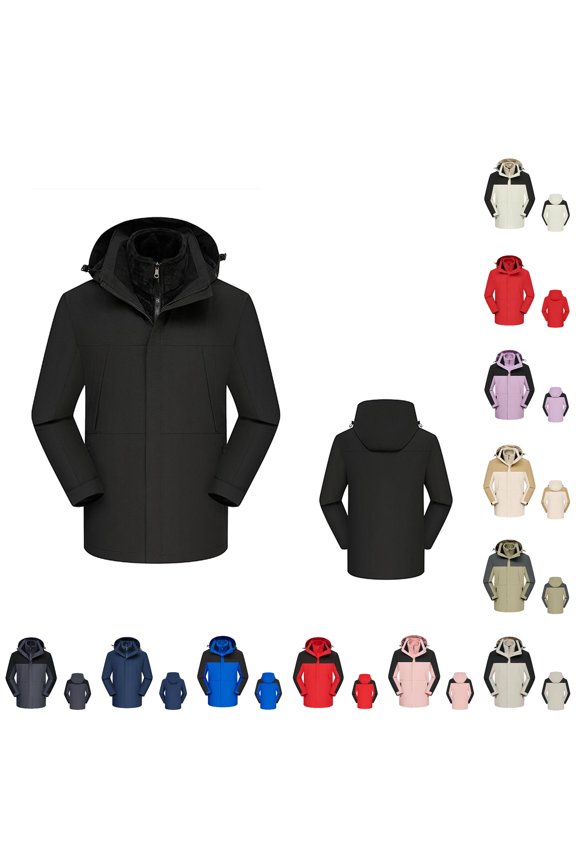 3-in-1 Waterproof Ski Jacket for Unisex, Detachable Hood Lined, Windproof Outdoor Casual Outerwear, 1 Piece, M-5XL, Plus Size Friendly