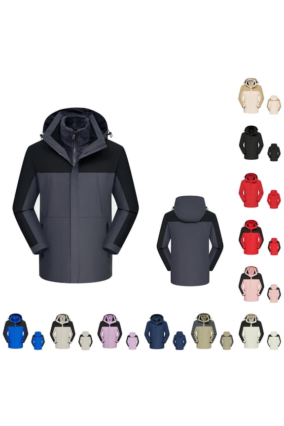 3-in-1 Waterproof Ski Jacket for Unisex, Detachable Hood Fleece Lined, Windproof Outdoor Casual Outerwear, 1 Piece, M-5XL, Plus Size Friendly