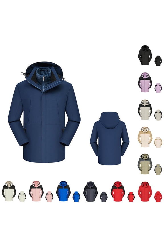 3-in-1 Waterproof Ski Jacket for Unisex, Detachable Hood Fleece Lined, Windproof Outdoor Casual Outerwear, 1 Piece, M-5XL, Plus Size Friendly