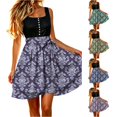 thumbnail image 1 of Jane Wardrobe Adjustable Side Tie Damask Print Flared Mini Apron Skirt Women Silky Satin Oktoberfest Bottom 1PC S-M-L, 1 of 4
