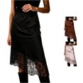 thumbnail image 1 of Jane Wardrobe Elastic Waist Satin Asymmetrical Midi Skirt Women Floral Lace Hem Layered Glossy Acetate Skirt 1PC S-L Plus Size Friendly, 1 of 5