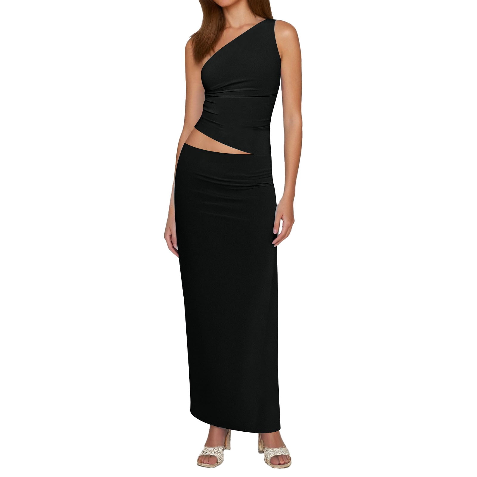 janie formal one shoulder dress Jane Wardrobe Elegant Cutout Maxi Set, Sleeveless Ruched Bodycon Floor Length Skirt, Evening Outfit, 2 Piece, XXS-5XL Plus Size Friendly boy or girl