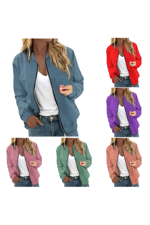 Fashion Varsity Baseball Jacket for Women, Ribbed Collar Full Zip Long Sleeve, Trendy Casual Streetwear Outerwear, 1 Piece, S-XXL, Plus Size Friendly