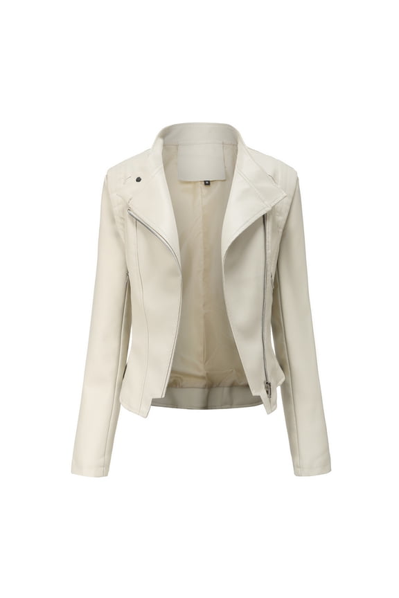 Faux Leather Moto Biker Jacket for Women, Slim Fit Short Length, Stylish Long Sleeve Outerwear, 1 Piece, S-3XL, Plus Size Friendly