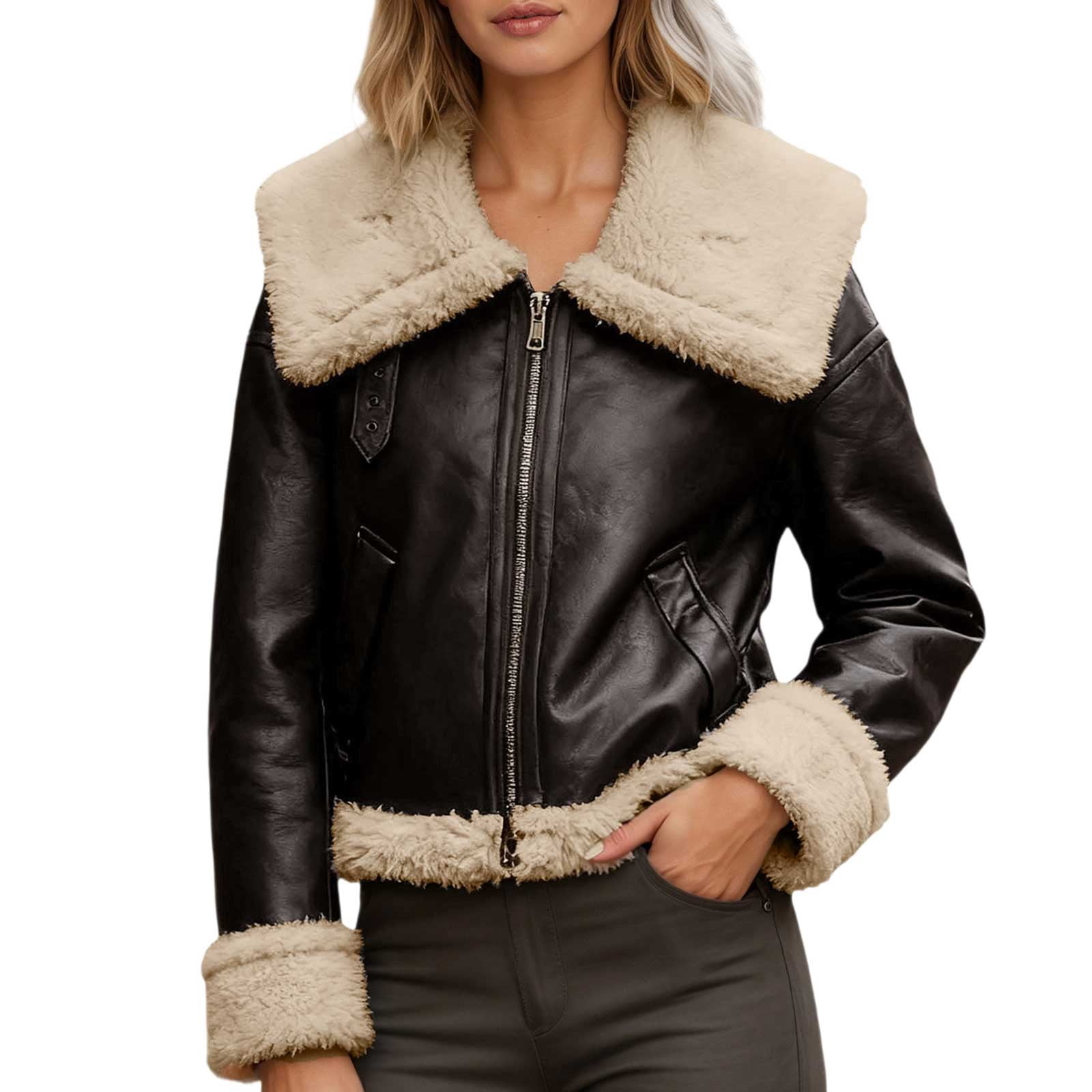 ジャケット・アウター COOTIEJacquardCheckWoolShortChester Coat Jane Wardrobe Faux Shearling Trim Leather Moto Jacket for Women