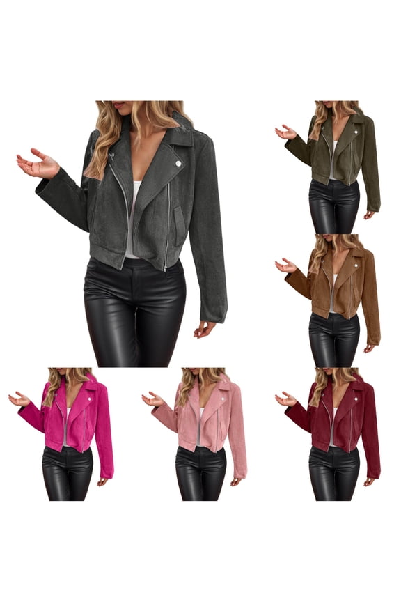 Faux Suede Moto Biker Jacket for Women, Lapel Collar Asymmetric Zip, Slim Fit Cropped Fall Outerwear, 1 Piece, S-XXL, Plus Size Friendly