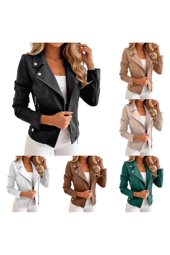 Faux Suede Moto Jacket for Women, Slim Fit Asymmetric Zip, Button Accent Casual Outerwear, 1 Piece, S-XXL, Plus Size Friendly