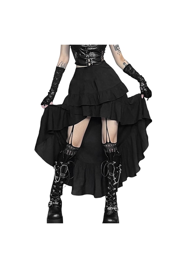 High Low Ruffle Tiered Maxi Skirt Women Mesh Liner Irregular Pirate Long Skirt 1PC S-M-L Plus Size Friendly