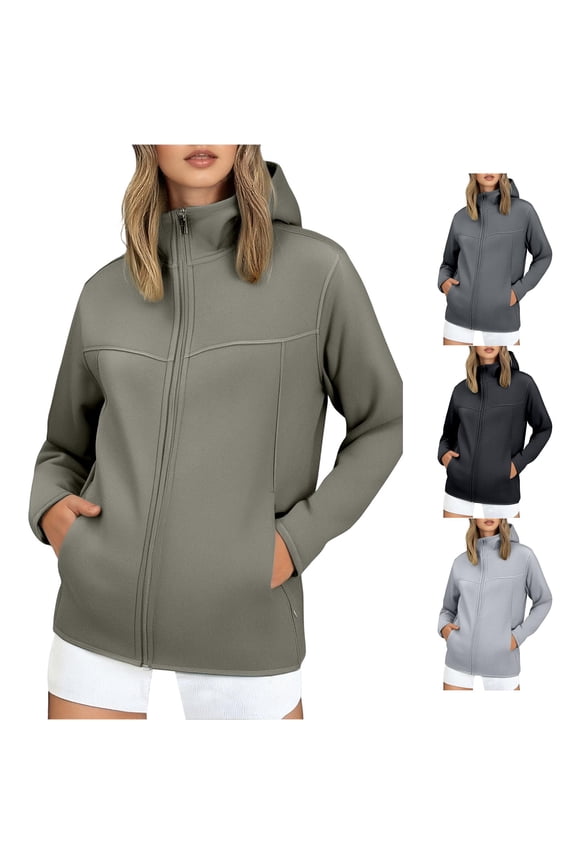 Hooded Orleans Fleece Zip Up Jacket for Unisex, Stand Collar Long Sleeve with Pockets, Thickened Warm Casual Outerwear, 1 Piece, L-5XL, Plus Size Friendly