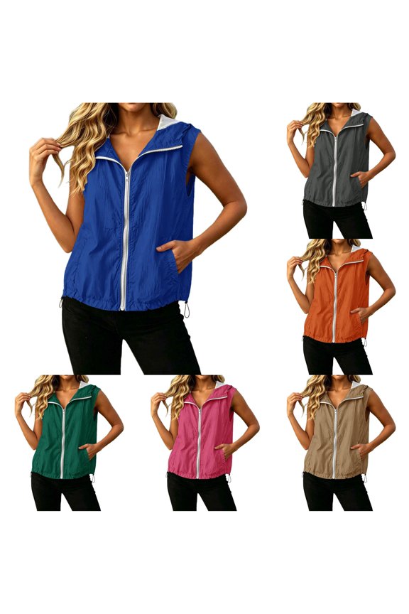 Hooded Sleeveless Zip Vest for Women, Drawstring Hem, Lightweight Casual Layering Outerwear, 1 Piece, S-XXL, Plus Size Friendly