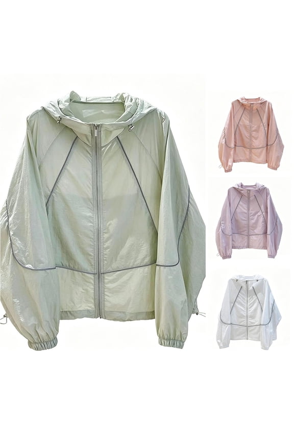 Lightweight Sun Protection Hooded Jacket for Women, Full Zip Up, Loose Fit Breathable Polyester Coat with Pockets, 1 Piece, M-XXL, Plus Size Friendly
